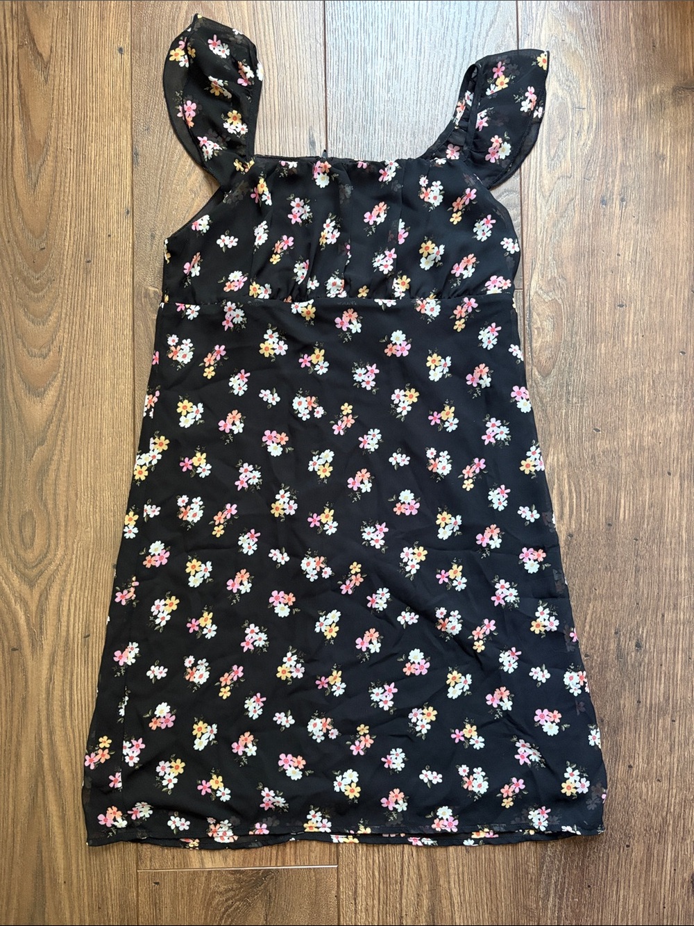art class Black Floral Sundress with Pink and Yellow Blossoms